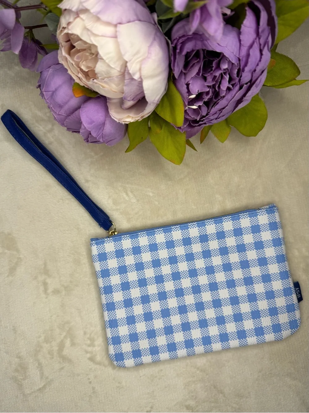 3 for $16 - NEW Ipsy Blue and White Gingham Cosmetic Bag